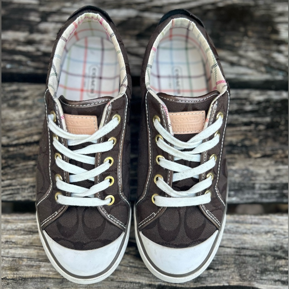 Coach Barrett Logo Brown/White Canvas Casual Fashion Sneakers Size 8.5 - Picture 5 of 13